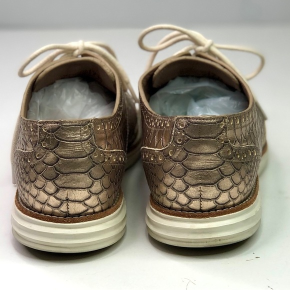 Cole Haan Lunargrand wingtip shoes metallic gold faux crocodile lace up size 7 - Picture 2 of 11